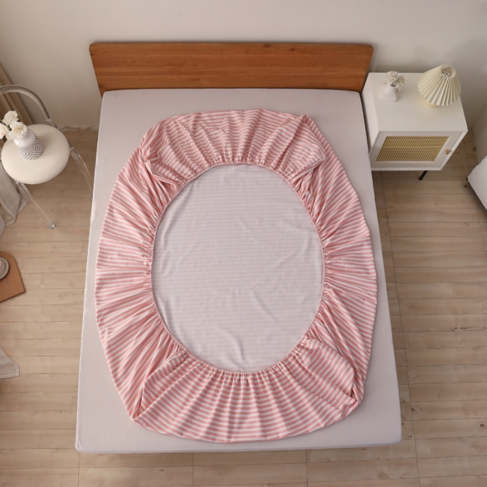 91家纺网 家纺一手货源 找家纺 大元 2025新款老粗布单品床笠 床笠-条纹粉