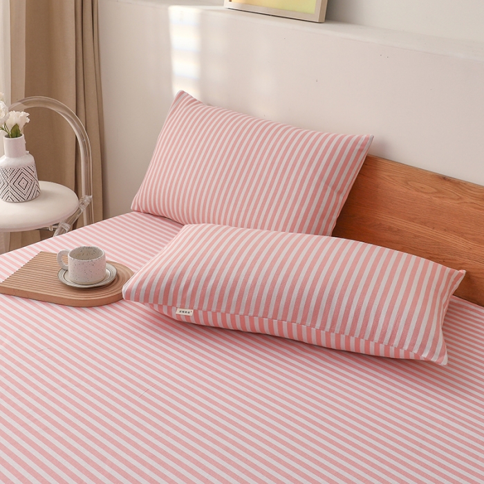 91家纺网 家纺一手货源 找家纺 大元 2025新款老粗布单品床笠 床笠-条纹粉