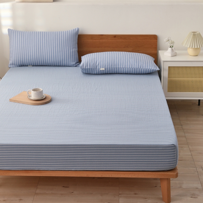 91家纺网 家纺一手货源 找家纺 大元 2025新款老粗布单品床笠 床笠-条纹蓝