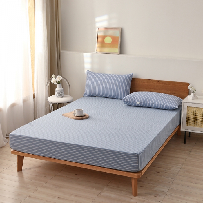 91家纺网 家纺一手货源 找家纺 大元 2025新款老粗布单品床笠 床笠-条纹蓝