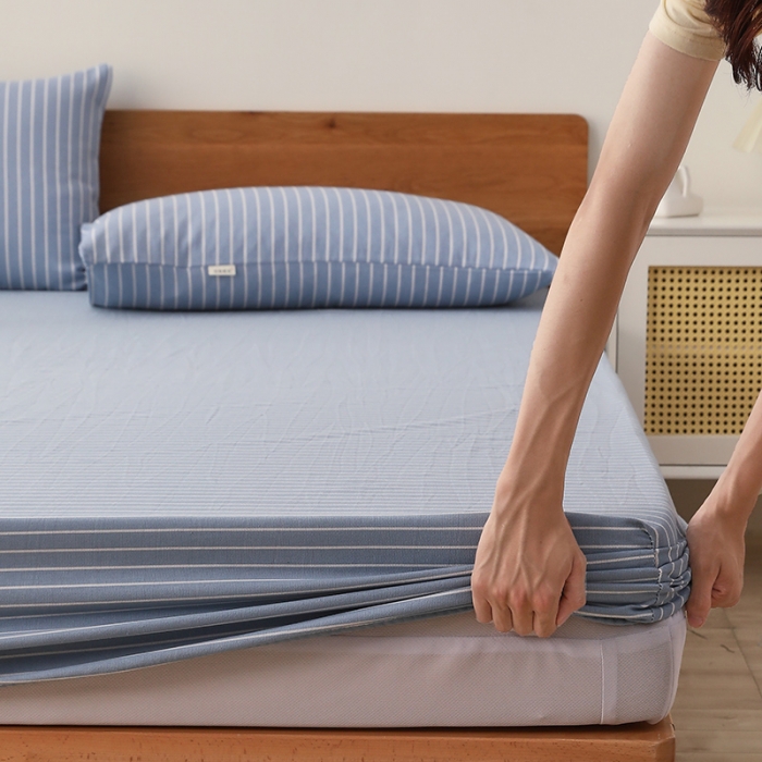 91家纺网 家纺一手货源 找家纺 大元 2025新款老粗布单品床笠 床笠-条纹蓝