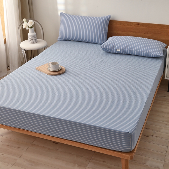 91家纺网 家纺一手货源 找家纺 大元 2025新款老粗布单品床笠 床笠-条纹蓝