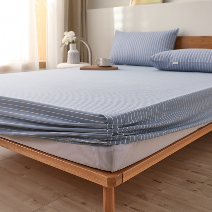 91家纺网 家纺一手货源 找家纺 大元 2025新款老粗布单品床笠 床笠-条纹蓝