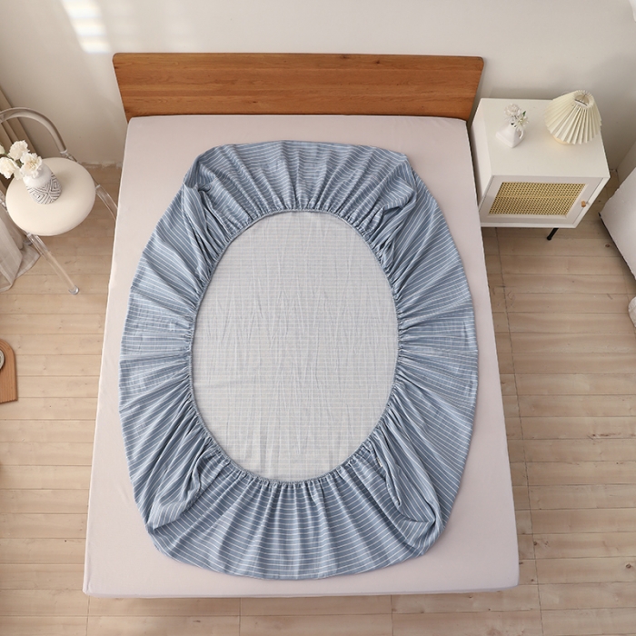 91家纺网 家纺一手货源 找家纺 大元 2025新款老粗布单品床笠 床笠-条纹蓝