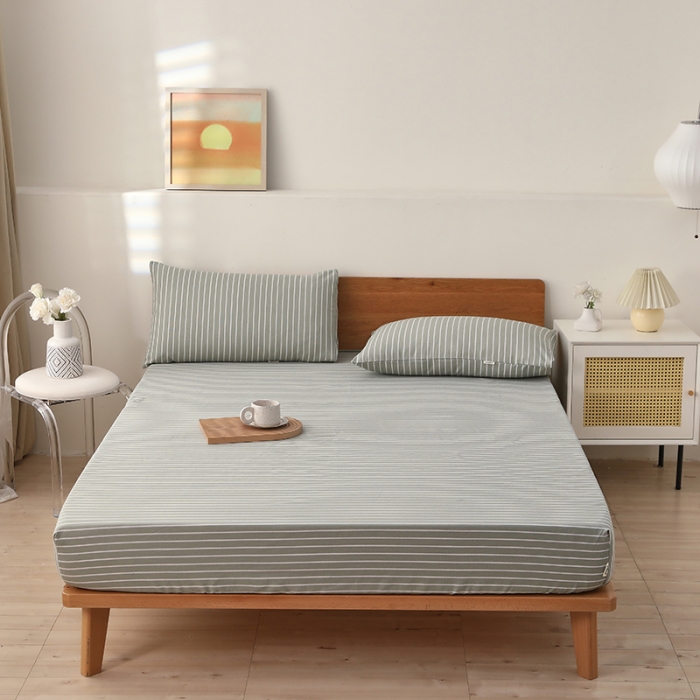 91家纺网 家纺一手货源 找家纺 大元 2025新款老粗布单品床笠 床笠-条纹绿