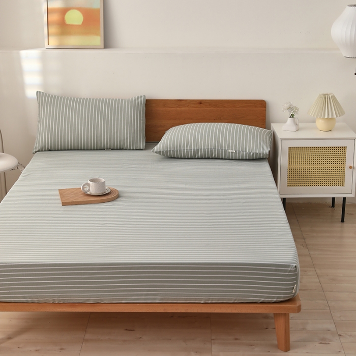 91家纺网 家纺一手货源 找家纺 大元 2025新款老粗布单品床笠 床笠-条纹绿