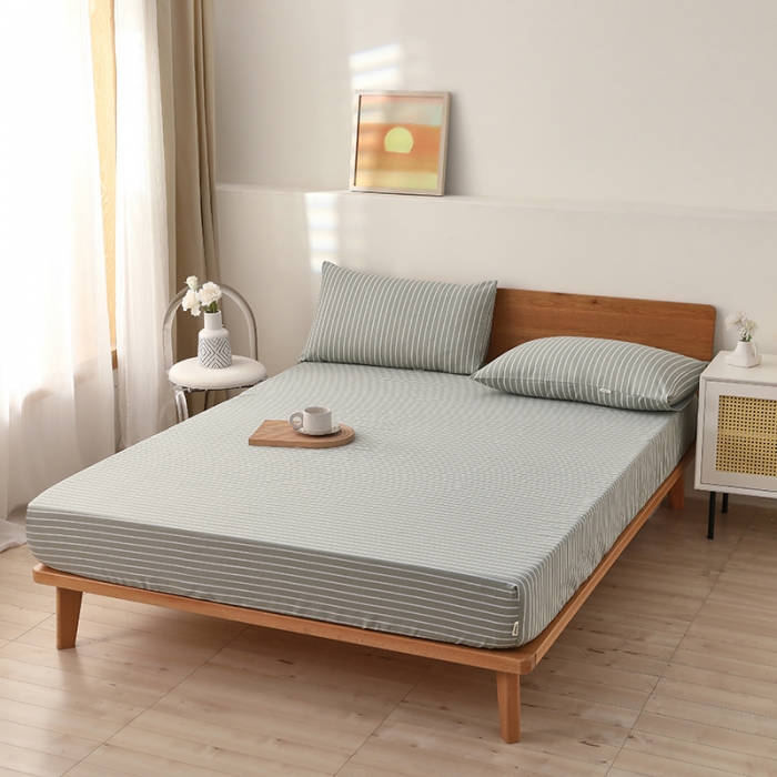 91家纺网 家纺一手货源 找家纺 大元 2025新款老粗布单品床笠 床笠-条纹绿