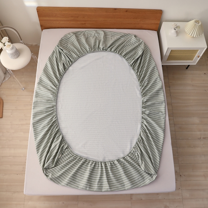 91家纺网 家纺一手货源 找家纺 大元 2025新款老粗布单品床笠 床笠-条纹绿