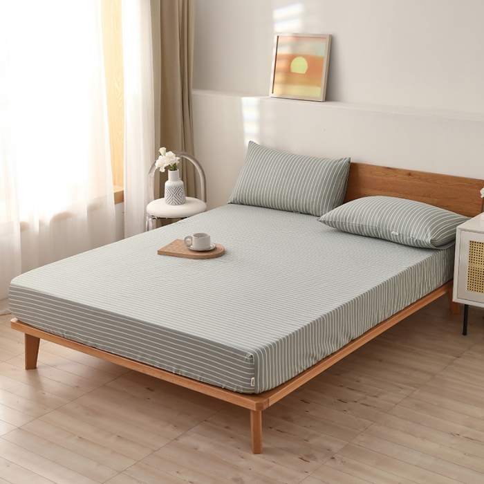 91家纺网 家纺一手货源 找家纺 大元 2025新款老粗布单品床笠 床笠-条纹绿