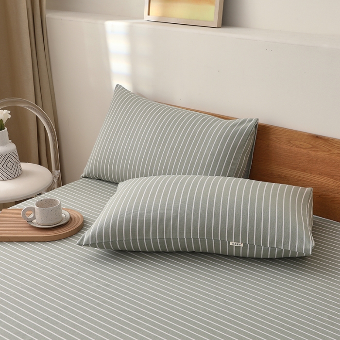 91家纺网 家纺一手货源 找家纺 大元 2025新款老粗布单品床笠 床笠-条纹绿