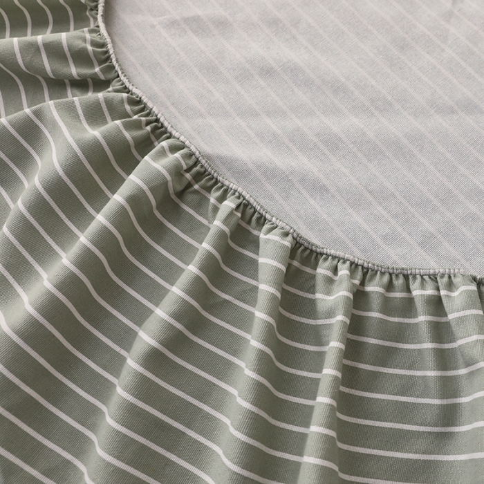 91家纺网 家纺一手货源 找家纺 大元 2025新款老粗布单品床笠 床笠-条纹绿