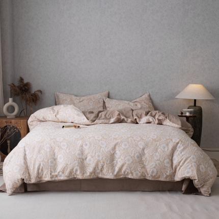 91家纺网 家纺一手货源 找家纺 安莱生活 2023新款双层纱基础款凤尾花语系列四件套 凤尾花语-卡其