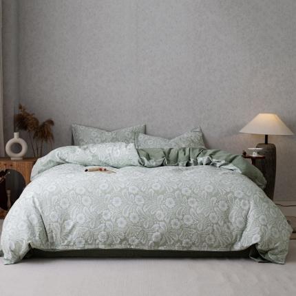 91家纺网 家纺一手货源 找家纺 安莱生活 2023新款双层纱基础款凤尾花语系列四件套 凤尾花语-嫩绿