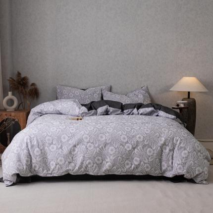 91家纺网 家纺一手货源 找家纺 安莱生活 2023新款双层纱基础款凤尾花语系列四件套 凤尾花语-深灰