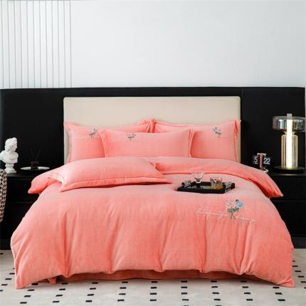 91家纺网 家纺一手货源 找家纺 新款230克肌理纹绣花牛奶绒四件套可定做 肌理纹绣花-玉