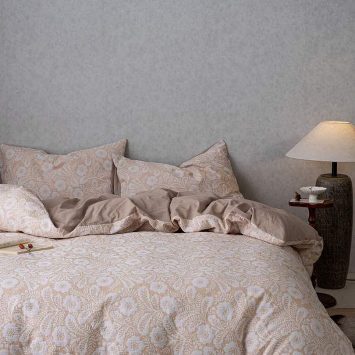 91家纺网 家纺一手货源 找家纺 （总）安莱生活 2023新款双层纱基础款凤尾花语系列四件套