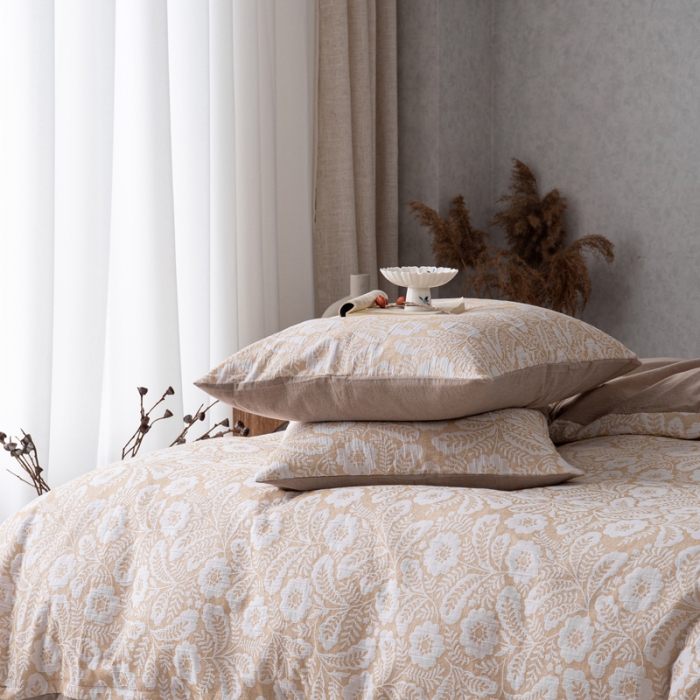 91家纺网 家纺一手货源 找家纺 （总）安莱生活 2023新款双层纱基础款凤尾花语系列四件套