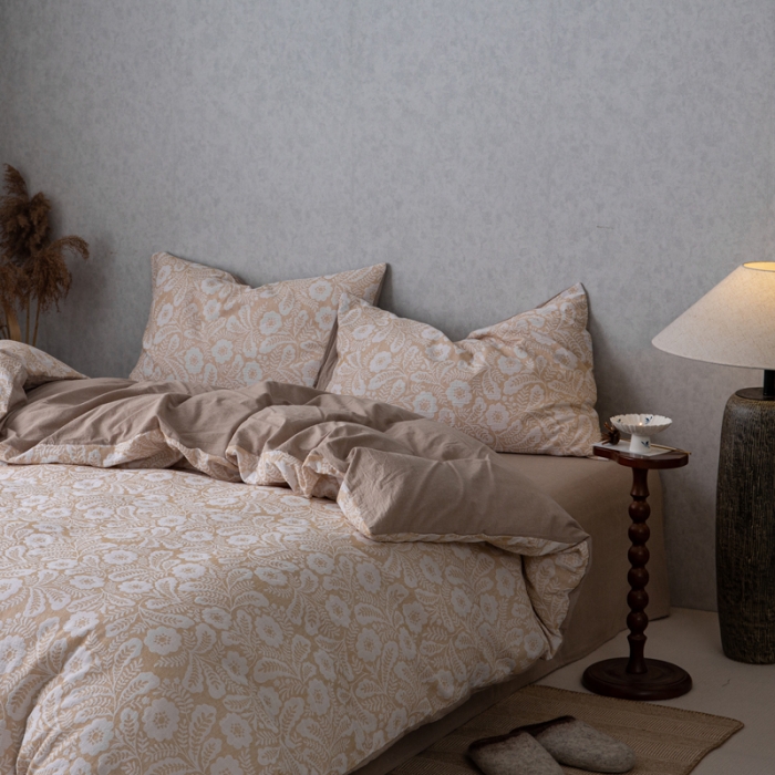 91家纺网 家纺一手货源 找家纺 （总）安莱生活 2023新款双层纱基础款凤尾花语系列四件套