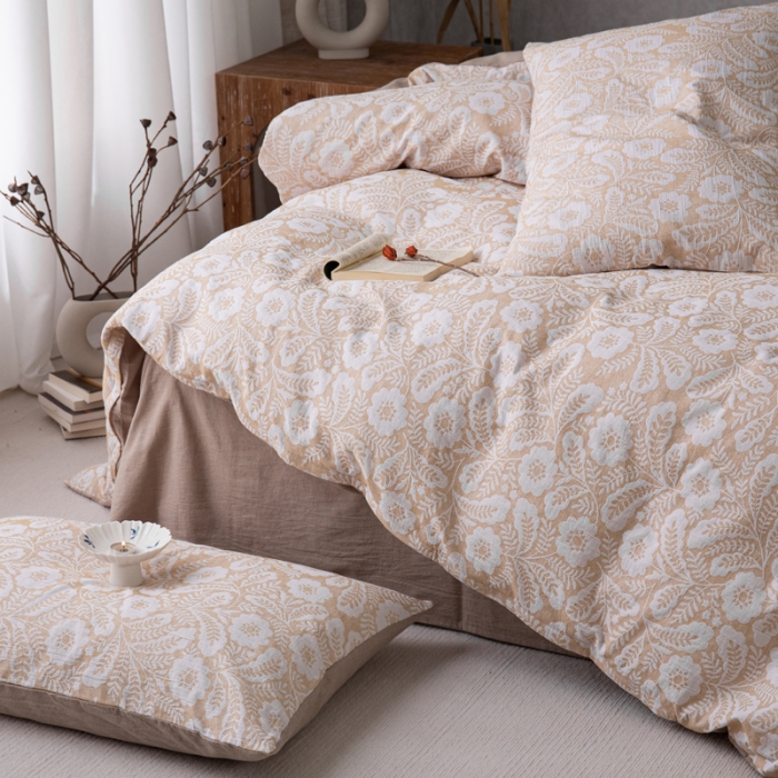 91家纺网 家纺一手货源 找家纺 （总）安莱生活 2023新款双层纱基础款凤尾花语系列四件套