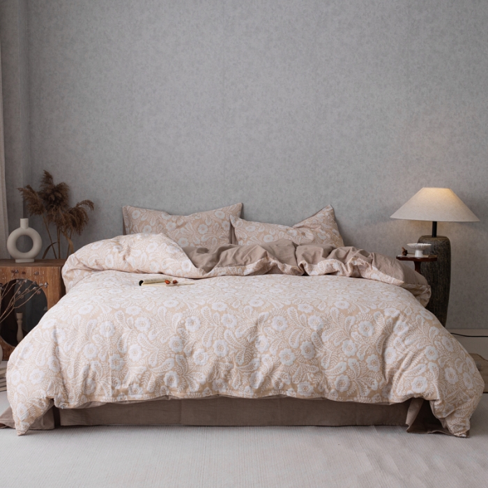 91家纺网 家纺一手货源 找家纺 （总）安莱生活 2023新款双层纱基础款凤尾花语系列四件套