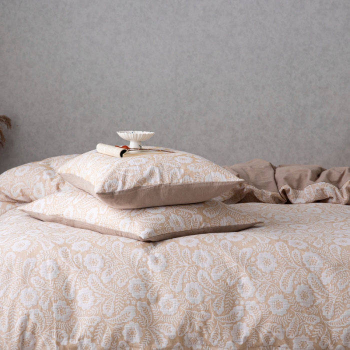 91家纺网 家纺一手货源 找家纺 安莱生活 2023新款双层纱基础款凤尾花语系列四件套 凤尾花语-卡其