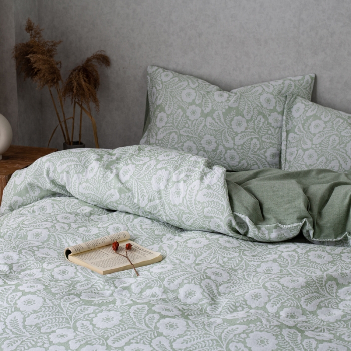 91家纺网 家纺一手货源 找家纺 安莱生活 2023新款双层纱基础款凤尾花语系列四件套 凤尾花语-嫩绿