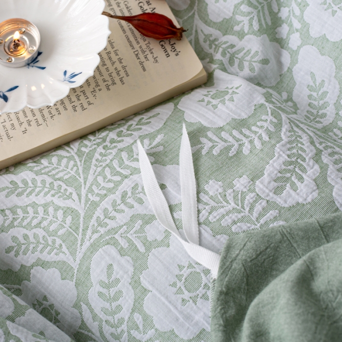 91家纺网 家纺一手货源 找家纺 安莱生活 2023新款双层纱基础款凤尾花语系列四件套 凤尾花语-嫩绿