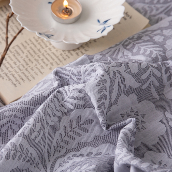 91家纺网 家纺一手货源 找家纺 安莱生活 2023新款双层纱基础款凤尾花语系列四件套 凤尾花语-深灰