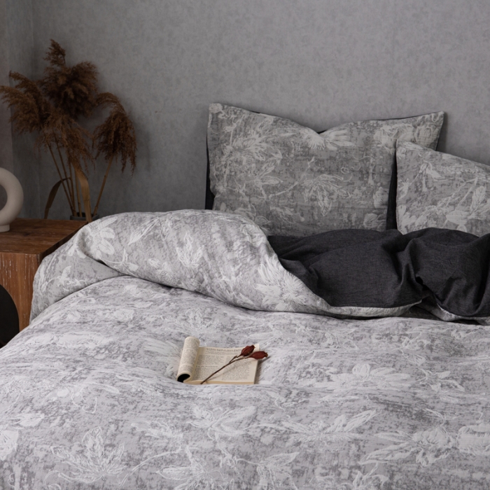 91家纺网 家纺一手货源 找家纺 安莱生活 2023新款双层纱基础蔷薇玫瑰系列四件套 蔷薇物语-深灰