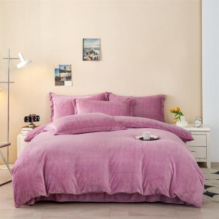 91家纺网 家纺一手货源 找家纺 新款230肌理纹纯色牛奶绒四件套定做定制尺寸 肌理纹-紫色