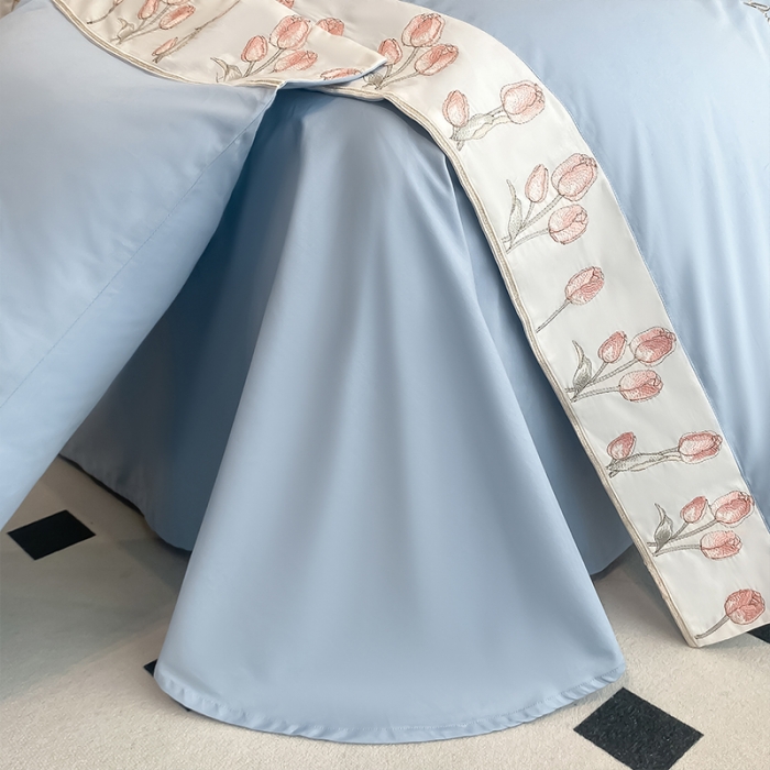 91家纺网 家纺一手货源 找家纺 理想家家纺 2023新款郁金香系列13372全棉刺绣四件套 郁金香-蓝