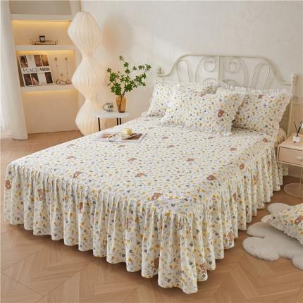 91家纺网 家纺一手货源 找家纺 十个点 2024新款小清新全棉单床裙 朵朵熊