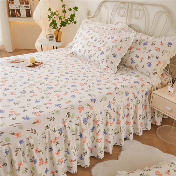 91家纺网 家纺一手货源 找家纺 十个点 2024新款小清新全棉单床裙 白露