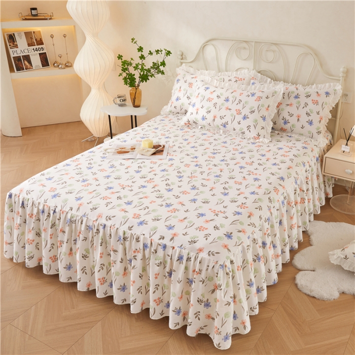 91家纺网 家纺一手货源 找家纺 十个点 2024新款小清新全棉单床裙 白露