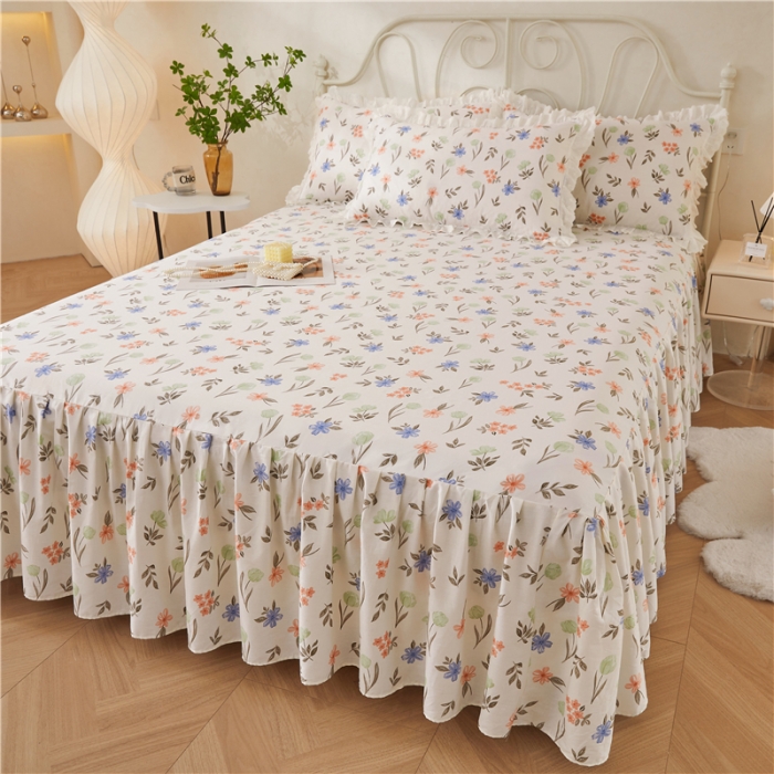 91家纺网 家纺一手货源 找家纺 十个点 2024新款小清新全棉单床裙 白露