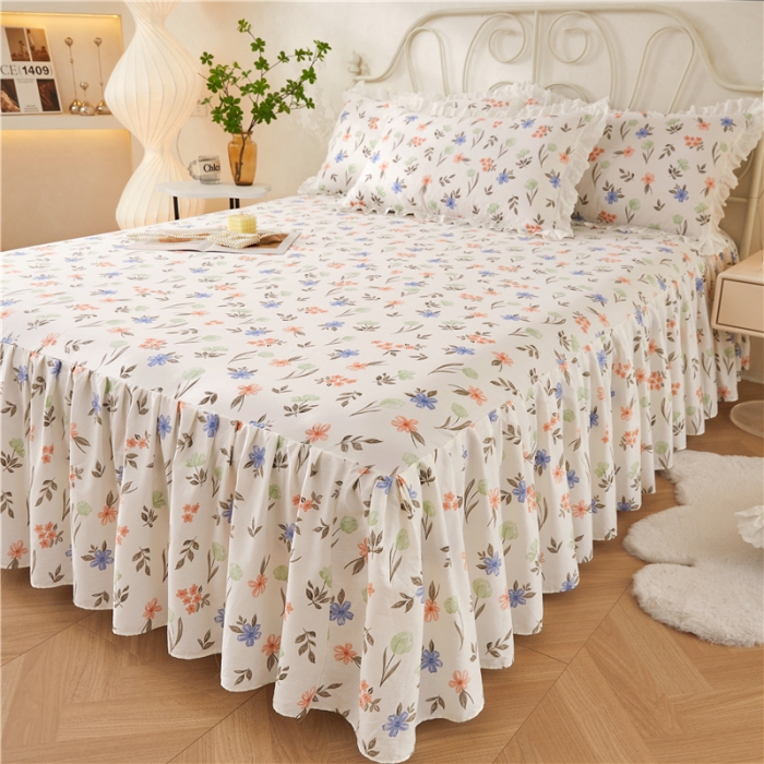 91家纺网 家纺一手货源 找家纺 十个点 2024新款小清新全棉单床裙 白露