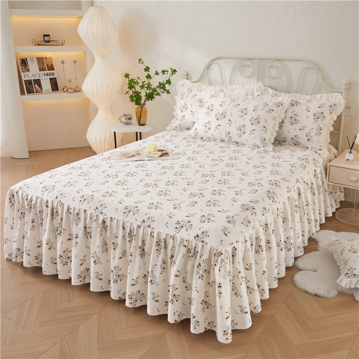 91家纺网 家纺一手货源 找家纺 十个点 2024新款小清新全棉单床裙 大吉大利