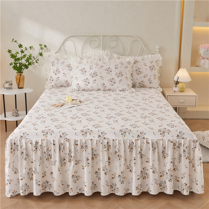 91家纺网 家纺一手货源 找家纺 十个点 2024新款小清新全棉单床裙 大吉大利