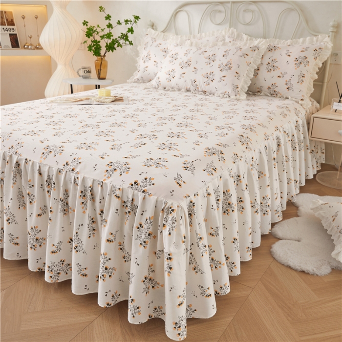 91家纺网 家纺一手货源 找家纺 十个点 2024新款小清新全棉单床裙 大吉大利