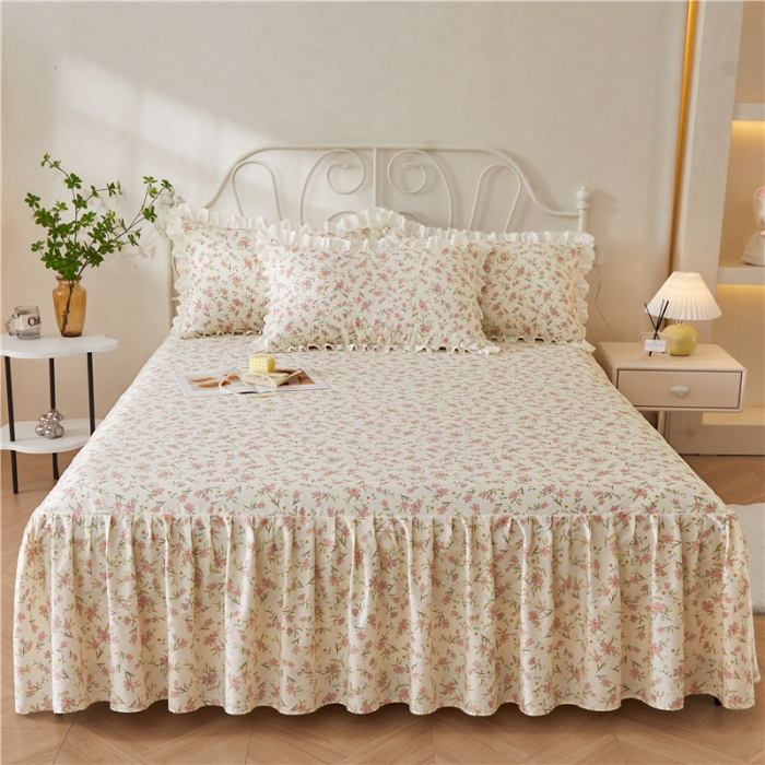 91家纺网 家纺一手货源 找家纺 十个点 2024新款小清新全棉单床裙 点点星愿