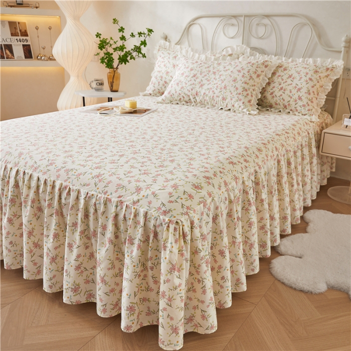 91家纺网 家纺一手货源 找家纺 十个点 2024新款小清新全棉单床裙 点点星愿