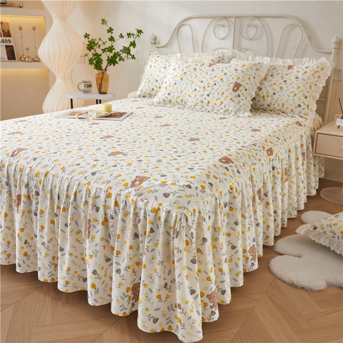 91家纺网 家纺一手货源 找家纺 十个点 2024新款小清新全棉单床裙 朵朵熊