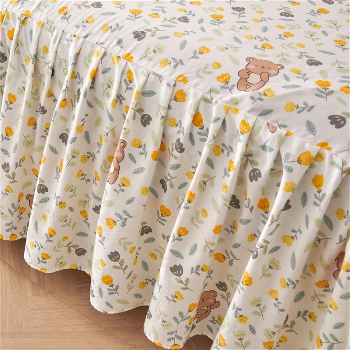 91家纺网 家纺一手货源 找家纺 十个点 2024新款小清新全棉单床裙 朵朵熊