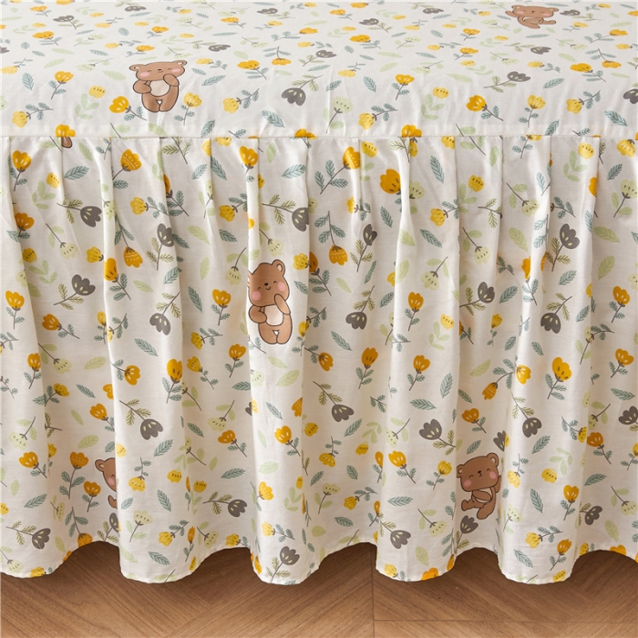 91家纺网 家纺一手货源 找家纺 十个点 2024新款小清新全棉单床裙 朵朵熊