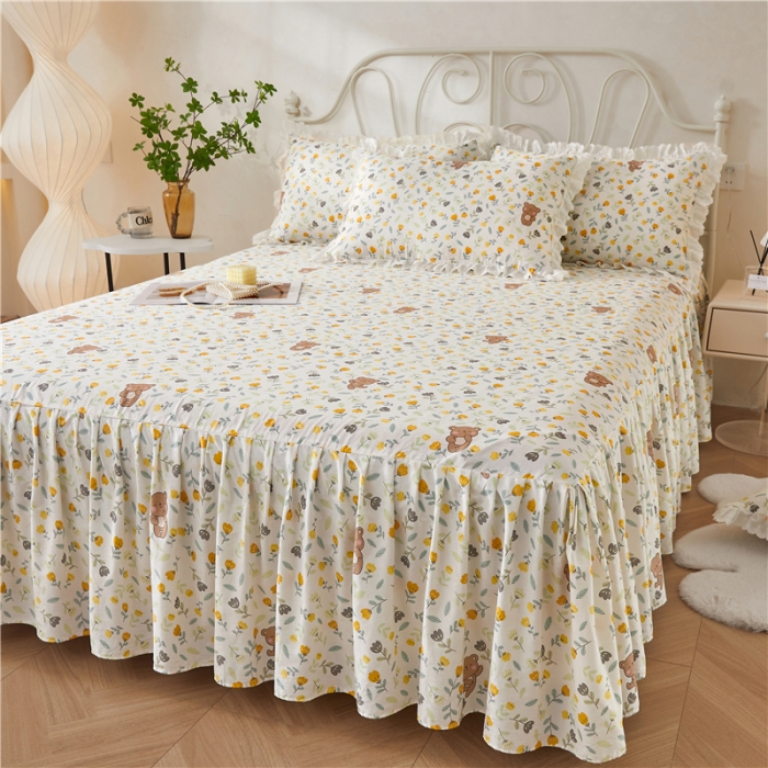 91家纺网 家纺一手货源 找家纺 十个点 2024新款小清新全棉单床裙 朵朵熊