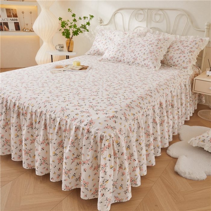 91家纺网 家纺一手货源 找家纺 十个点 2024新款小清新全棉单床裙 好事花生