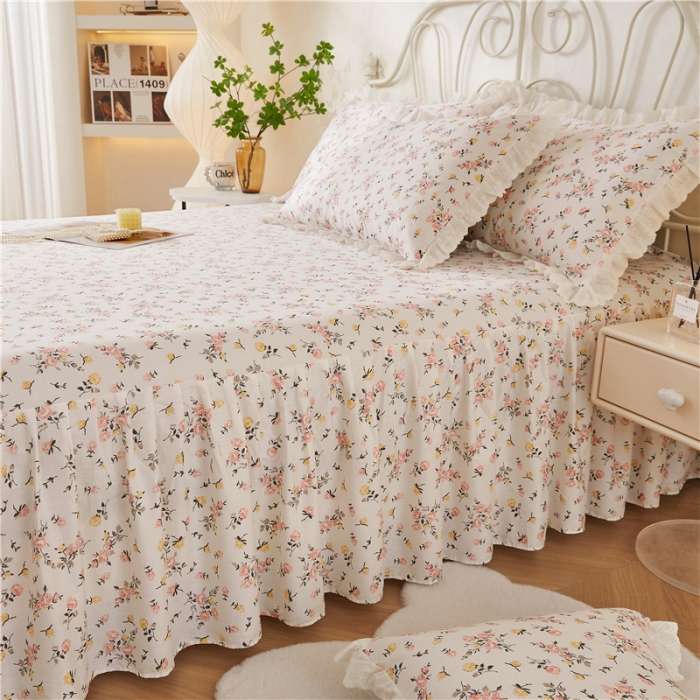 91家纺网 家纺一手货源 找家纺 十个点 2024新款小清新全棉单床裙 好事花生