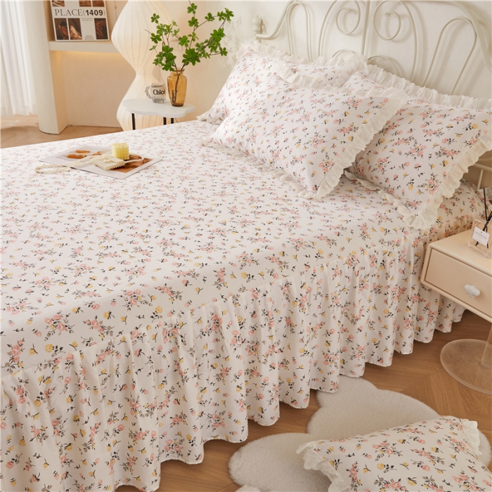 91家纺网 家纺一手货源 找家纺 十个点 2024新款小清新全棉单床裙 好事花生