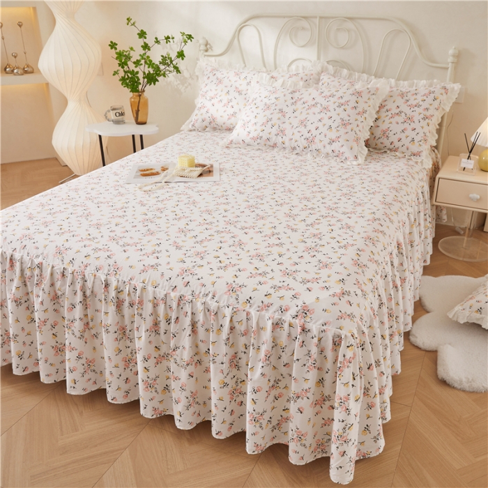 91家纺网 家纺一手货源 找家纺 十个点 2024新款小清新全棉单床裙 好事花生