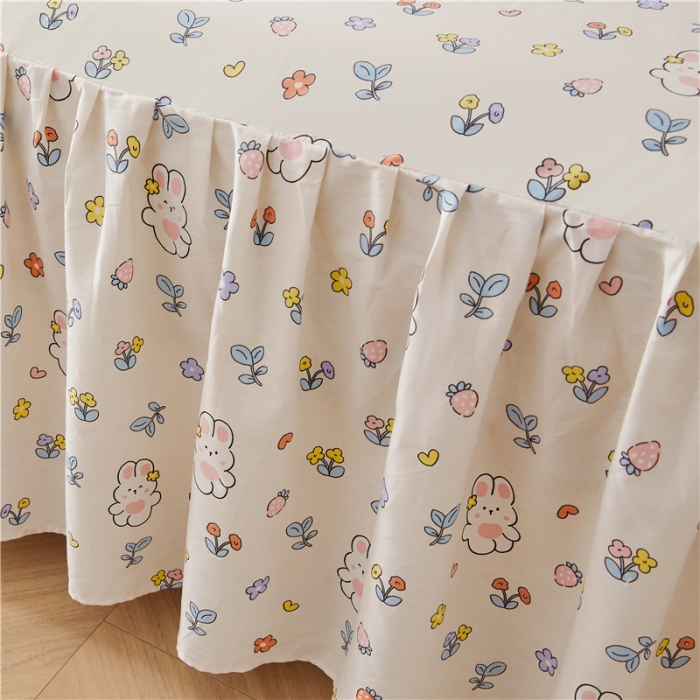 91家纺网 家纺一手货源 找家纺 十个点 2024新款小清新全棉单床裙 元气兔兔